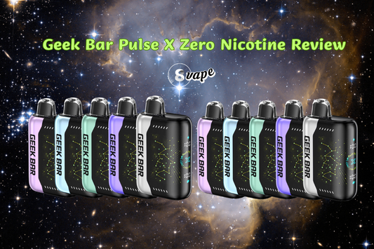 Geek Bar Pulse X Zero Nicotine vapes glowing against a cosmic galaxy background