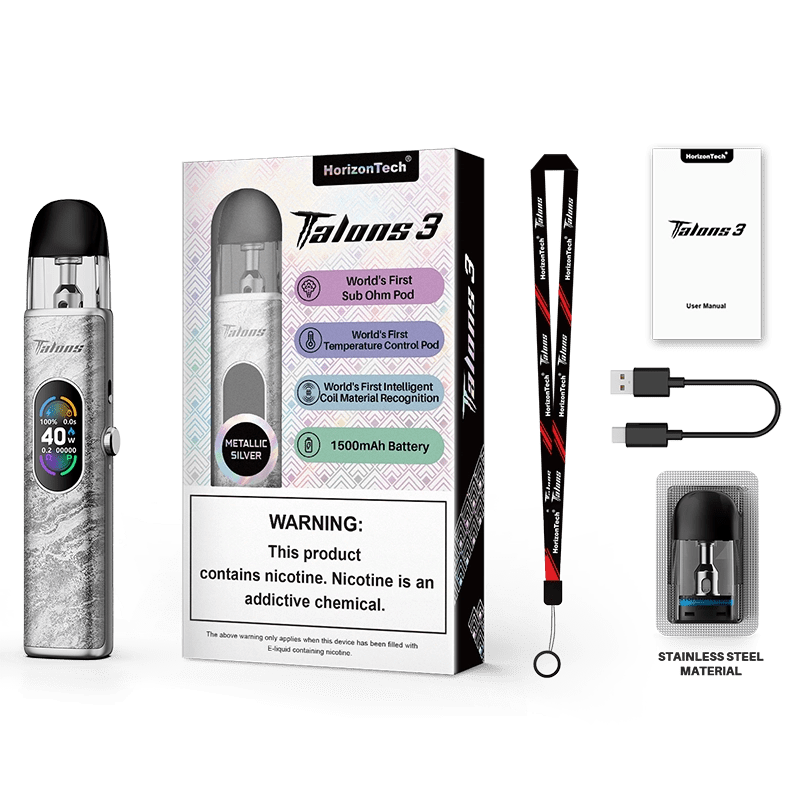 Horizon Pod System Metallic Silver Horizon Talons 3 40W Pod Kit