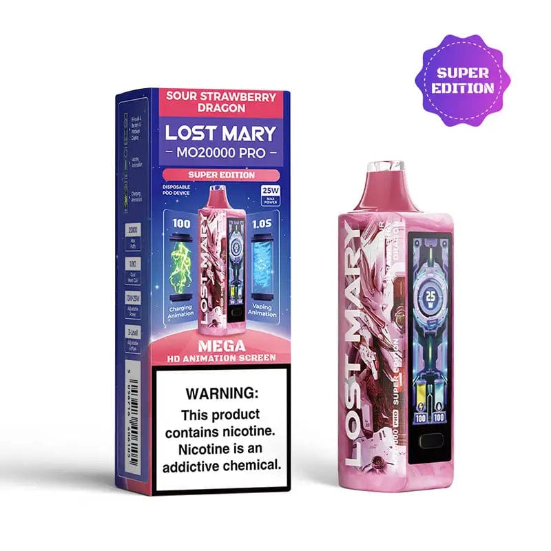 Lost Mary Disposable Vape Sour Strawberry Dragon (Super Edition ) Lost Mary MO20000 Pro Disposable Vape (5%, 20000 Puffs)