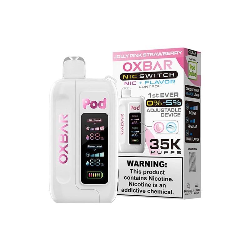 OXBAR Disposable Vape Jolly Pink Strawberry. OXBAR x Pod Juice Nic Switch Disposable Vape (5%, 35000 Puffs)