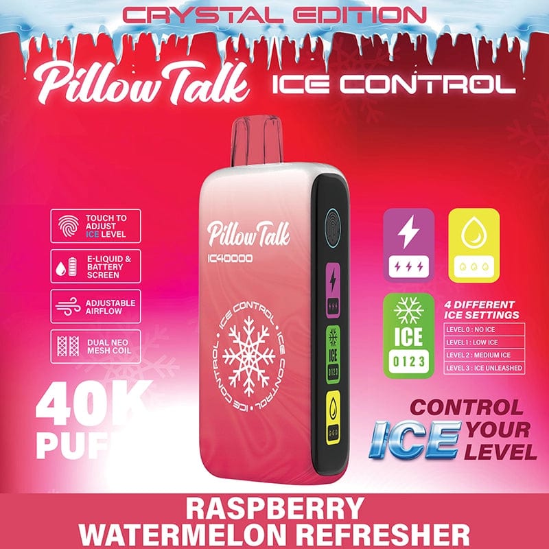 Pillow Talk Disposable Vape Raspberry Watermelon Refresher (Crystal Edition) Pillow Talk Ice Control IC40000 Disposable Vape (5%, 40000 Puffs)