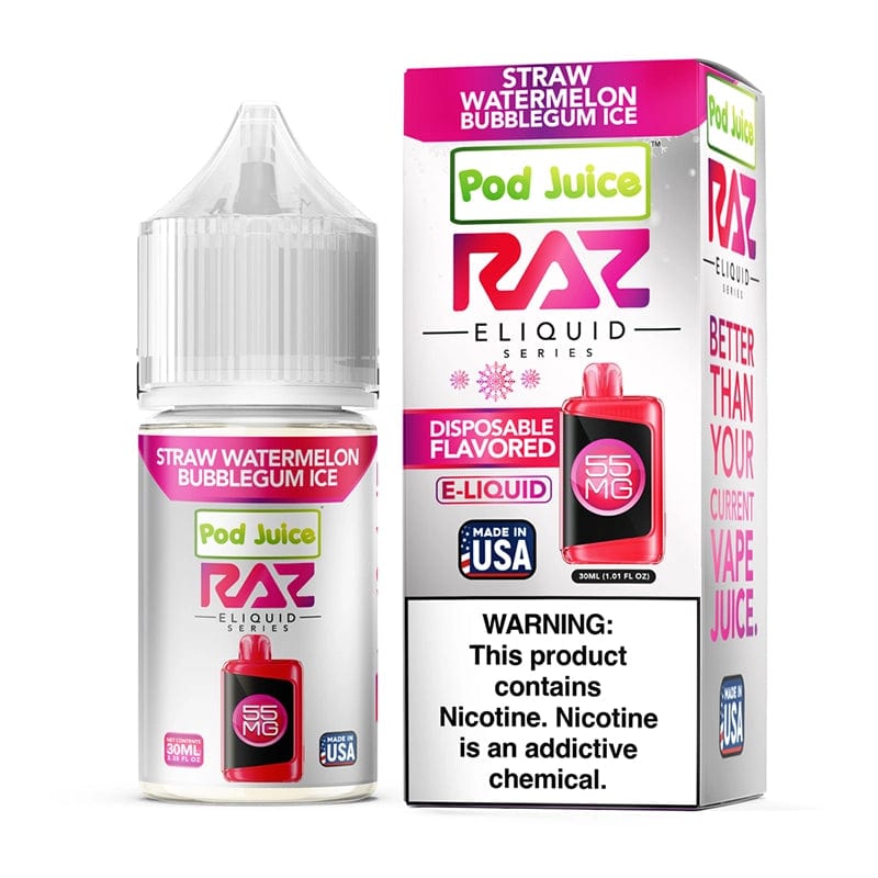 Pod Juice Juice 55MG Pod Juice x RAZ Straw Watermelon Bubblegum Ice TFN Salt Vape Juice 30ml